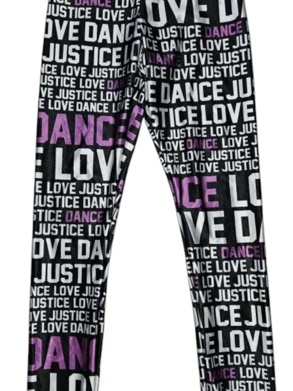 JUSTICE Black Dance Love Print Full Length Dri Fit Leggings Girls Size 10